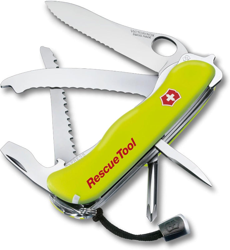 Victorinox Rescue Tool MW – Swiss Army Emergency Knife with 13 Functions, One-Hand Serrated Blade, Firefighter Knife