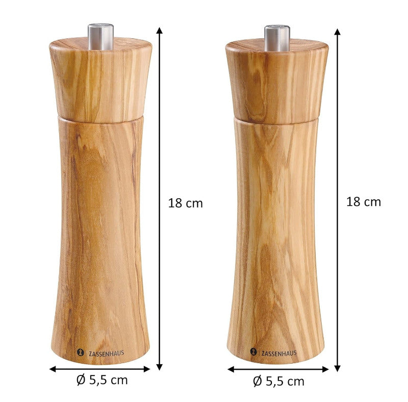 ZASSENHAUS Frankfurt Mill Set – Olive Wood | Premium Salt & Pepper Grinder Set | Made in Germany