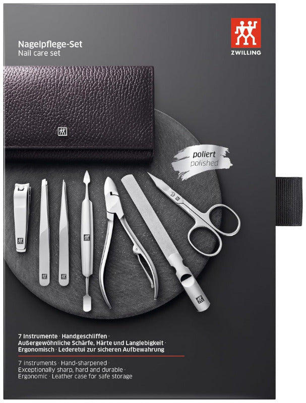 ZWILLING 7-Piece Manicure & Pedicure Set – Polished Stainless Steel in Purple Leather Case
