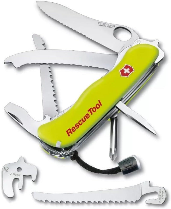 Victorinox Rescue Tool MW – Swiss Army Emergency Knife with 13 Functions, One-Hand Serrated Blade, Firefighter Knife