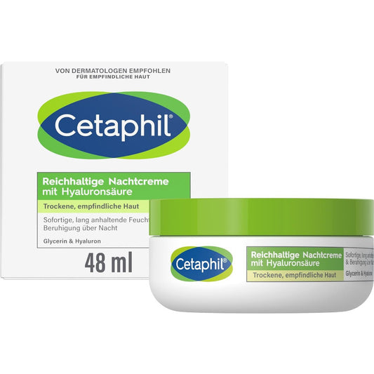 CETAPHIL Rich Night Cream with Hyaluronic Acid – 48g | Intense Hydration for Dry & Sensitive Skin