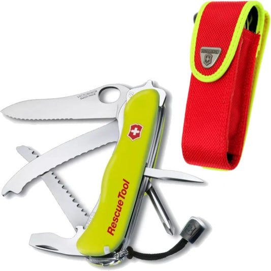 VICTORINOX Rescue Tool MW – Swiss Army Emergency Knife with 13 Functions, One-Hand Serrated Blade, Firefighter Knife