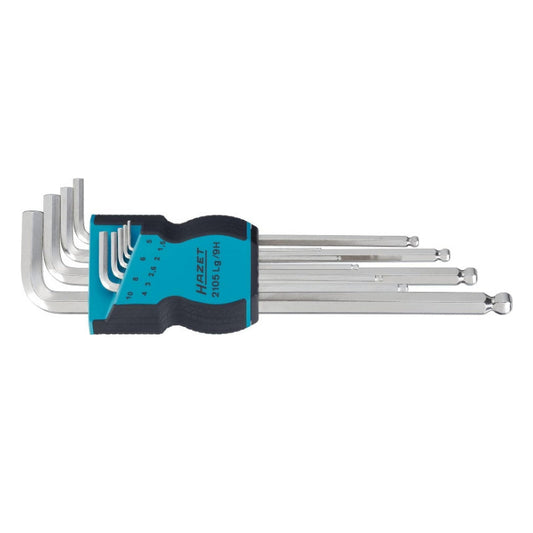 HAZET 2105LG/9H Angle Hex Key Set – 9-Piece with Ball Head & Holder