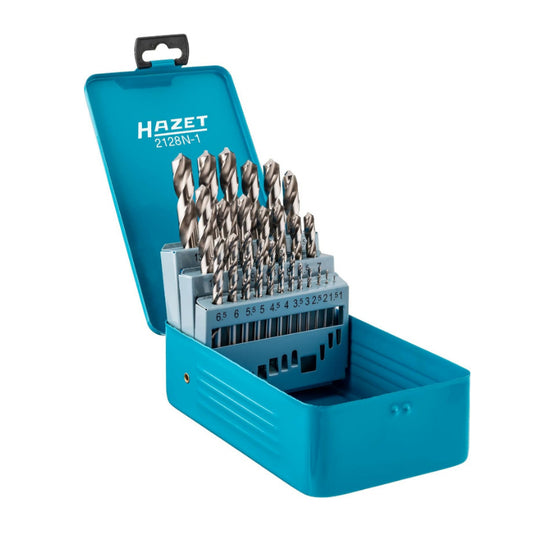 HAZET 2128N-1 Spiral Drill Bit Set – 25 Pieces | Precision HSS Twist Drills for Metal, Wood, Plastic | Compatible with Drill Machines & Stands
