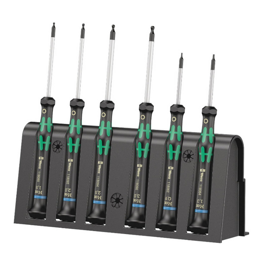 WERA 2052/6 Electronics Hex Screwdriver Set – 6‑Piece with Rack 05118156001