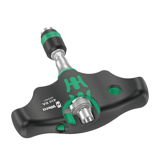 WERA 416 RA T-Handle Ratchet Bit Holder with Rapidaptor, 1/4", 45mm – Black/Green