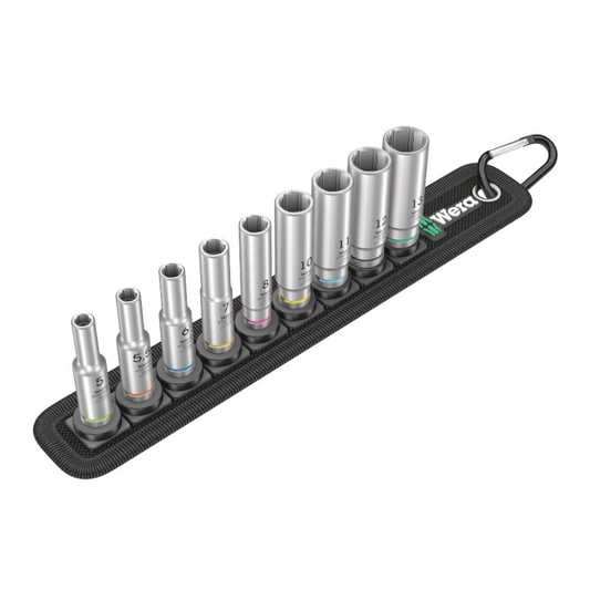 WERA Belt A Deep 1 Socket Set 1/4″ Drive 9‑Piece with Belt Organizer