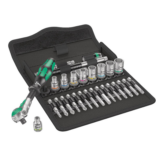 WERA Zyklop Speed Ratchet Set 8100 SA 6 1/4" Drive 28-Piece – Chrome Finish