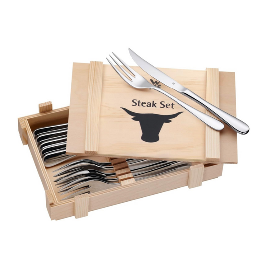 WMF Steak Cutlery Set – 12-Pieces For 6 People Steak Knives & Forks in Wooden Gift Box
