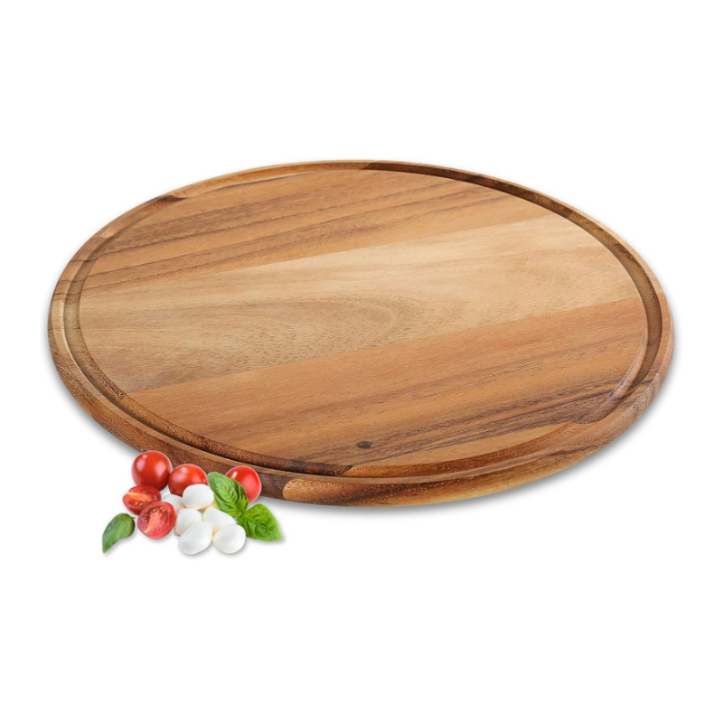 ZASSENHAUS 33 cm Acacia Wood Pizza Plate Round Board with Juice Groove
