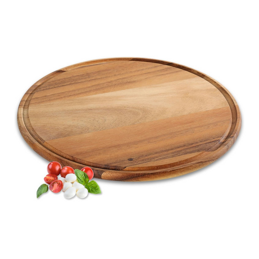 ZASSENHAUS 33 cm Acacia Wood Pizza Plate Round Board with Juice Groove