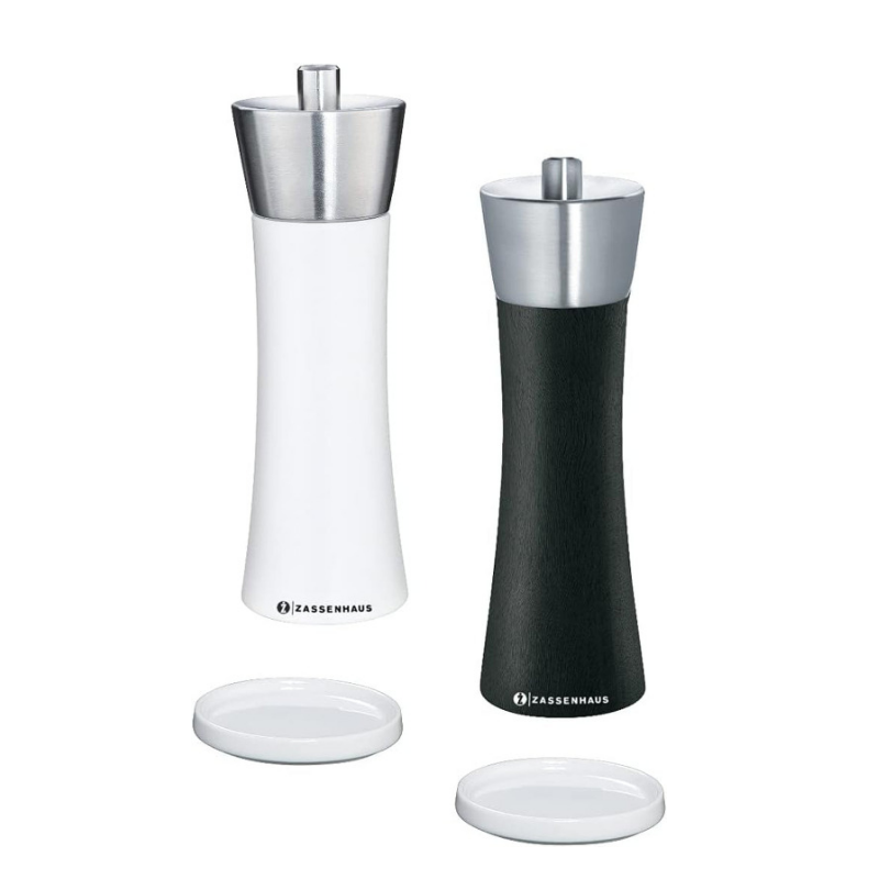 ZASSENHAUS Augsburg Pepper & Salt Mill Set 18 cm With Porcelain Tray