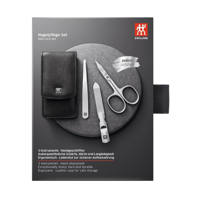 ZWILLING 3-Piece Manicure & Pedicure Set with Black Leather Case