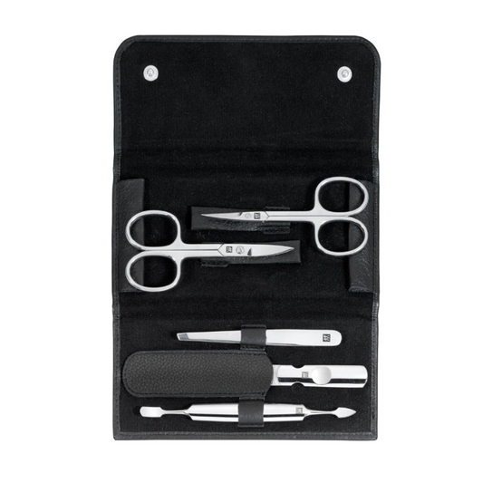 ZWILLING 5-Piece Manicure & Pedicure Set – Polished Stainless Steel in Black Leather Case