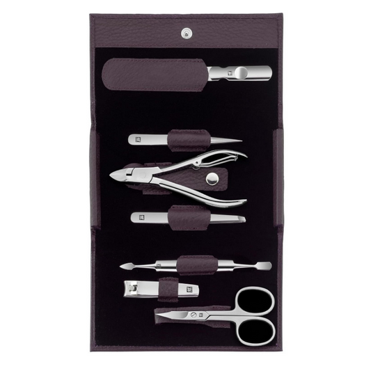ZWILLING 7-Piece Manicure & Pedicure Set – Polished Stainless Steel in Purple Leather Case