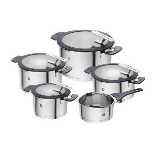 ZWILLING Simplify 5-Piece Cookware Set with Glass Lids and Integrated Strainer