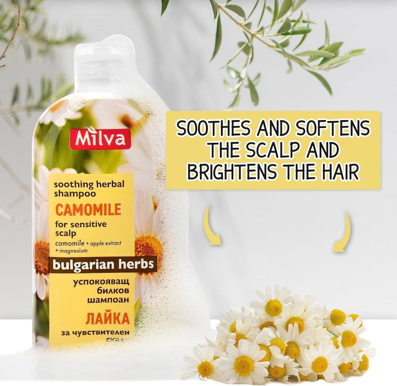 Milva Kamille Shampoo I Beruhigendes Shampoo Mit Natürlicher Haaraufhellung Für Damen, Haarpflege Für Glänzendes & Blondes Haar, Frauen Haarshampoo Für Empfindliche & Trockene Kopfhaut | 200 Ml