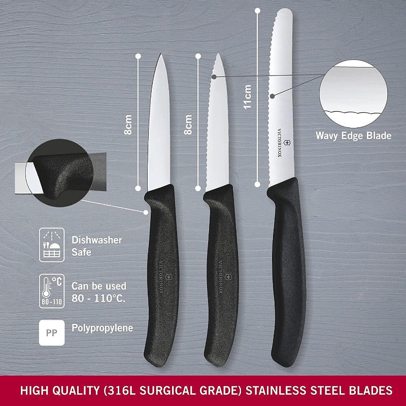 VICTORINOX Swiss Classic Vegetable Knife Set – 3-Piece, Red