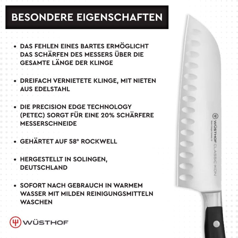 WÜSTHOF Classic Ikon Santoku Knife 17 cm – Black Handle