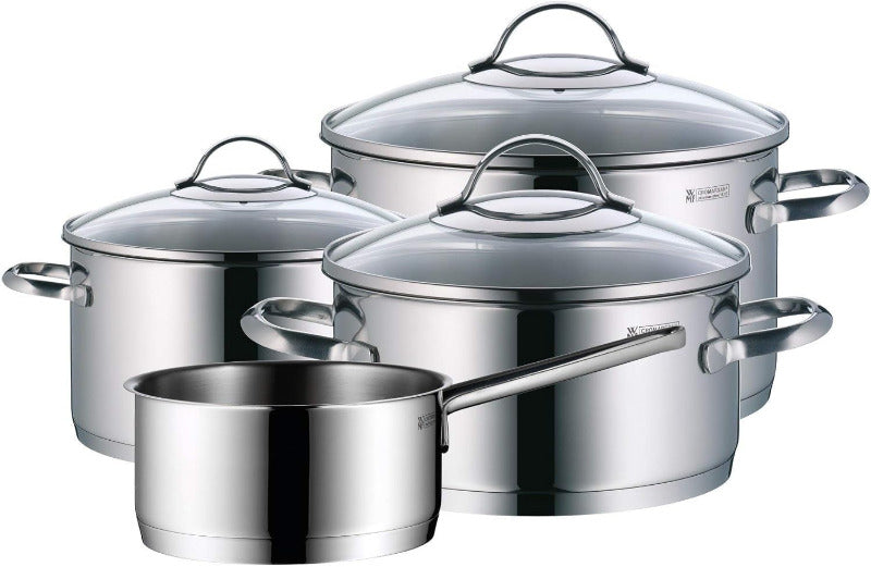 WMF Provence plus Topfset Induktion 5-Teilig, Kochtopf Set Unbeschichtet Mit Glasdeckel, Für Alle Herdarten Geeignet, Induktions Töpfe Set, Ohne Skalierung, Cromargan Edelstahl Poliert