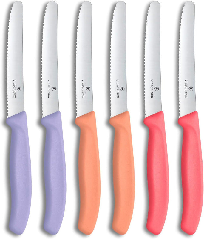 VICTORINOX Swiss Classic Bread & Breakfast Knife Set – 6-Piece | 11cm Serrated Blade | Stainless Steel | Blue & Green Handles