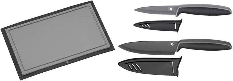 WMF Touch Cutting Board – 32 x 20 cm Black Plastic Chopping Board with Juice Groove
