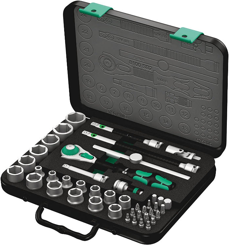 WERA Zyklop Speed Ratchet Set 8100 SA 6, 1/4" Drive, Metric, 28-Piece – Chrome Finish