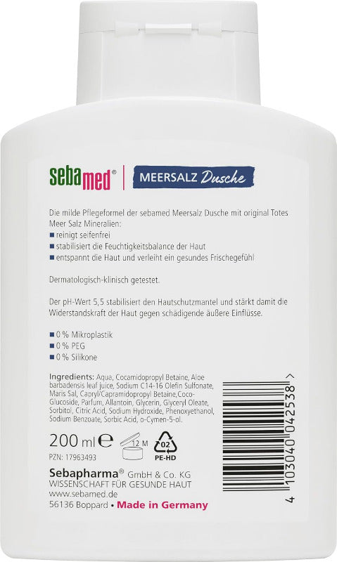 SEBAMED Meersalz Dusche 200 Ml, Duschgel Für Männer Und Frauen, Seifenfreie Reinigung Für Empfindliche Und Trockene Haut, Ohne Mikroplastik