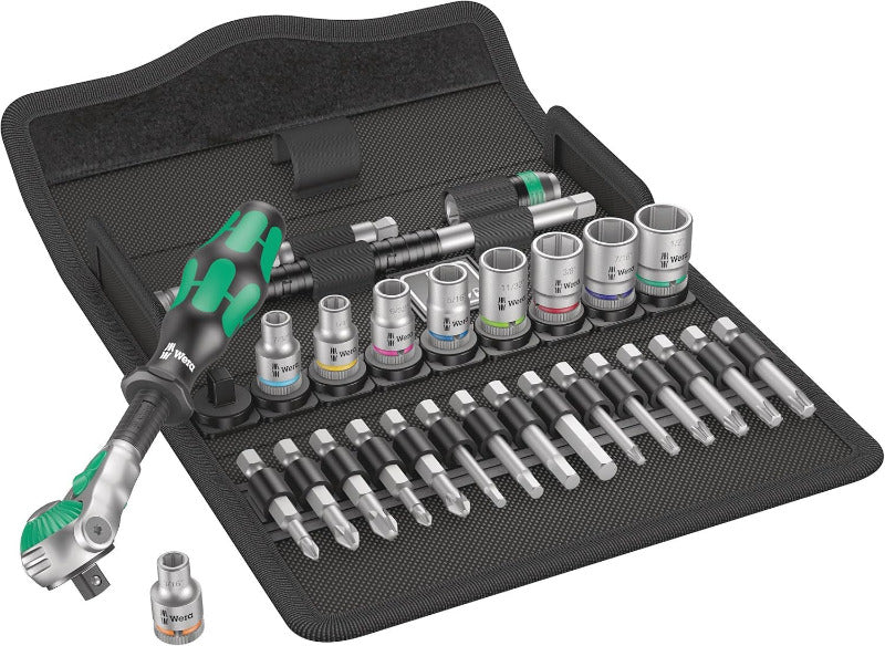 WERA Zyklop Speed Ratchet Set 8100 SA 6, 1/4" Drive, Metric, 28-Piece – Chrome Finish