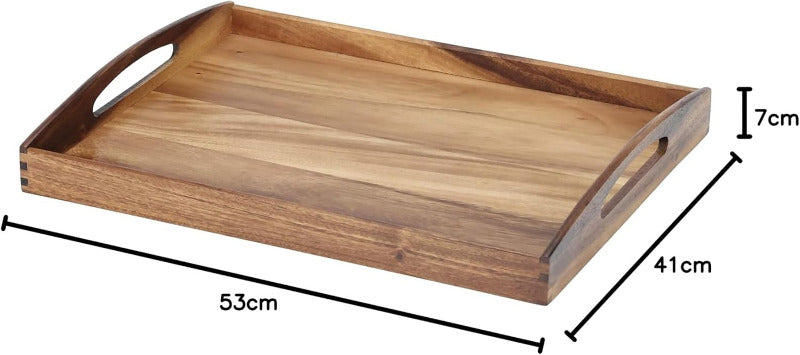 ZASSENHAUS Rectangular Wooden Serving Tray with Handles – Acacia Wood, 53×41×7 cm