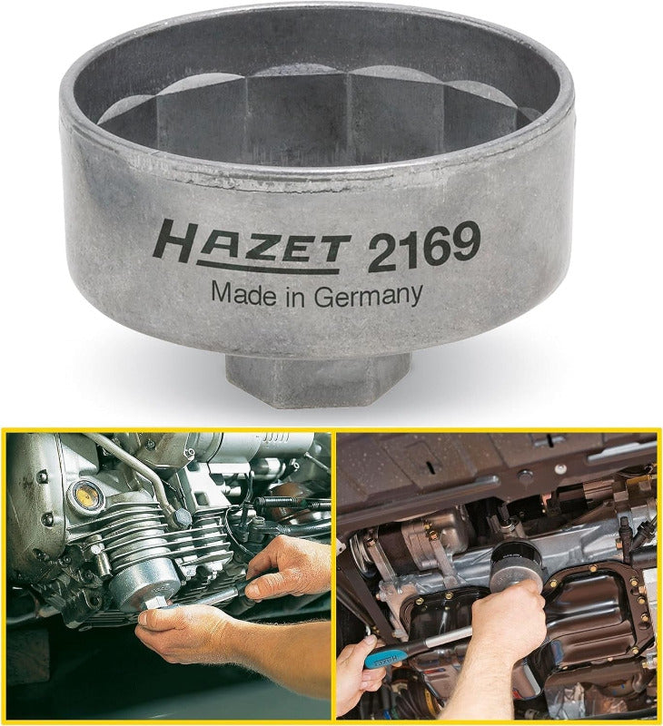 HAZET Oil Filter Wrench 2169 I – Fits 82 mm Oil Filters | 3/8" Drive Hex Wrench for Filter & Cap Removal