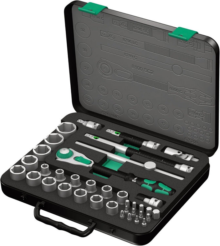 WERA Zyklop Speed Ratchet Set 8100 SA 6, 1/4" Drive, Metric, 28-Piece – Chrome Finish
