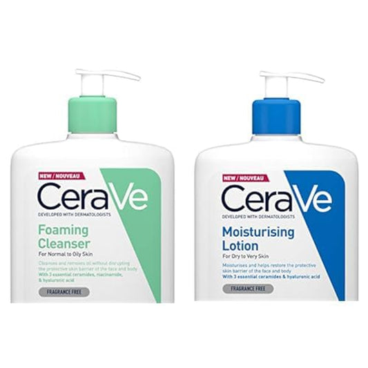 CeraVe Moisturizing Lotion & Foaming Cleanser Duo – 1L Set for Face & Body