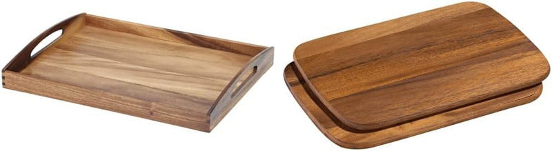 ZASSENHAUS Rectangular Wooden Serving Tray with Handles – Acacia Wood, 53×41×7 cm