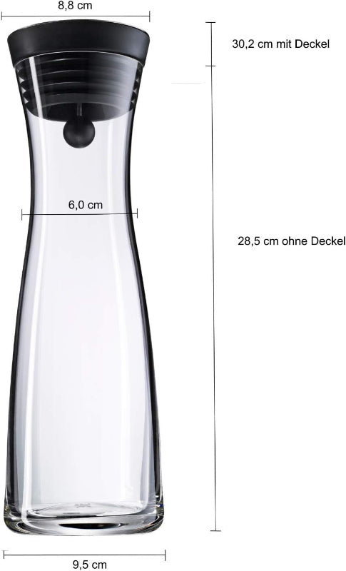 WMF Basic Water Carafe – 1 Liter Glass Carafe with Silicone Lid & CloseUp Stopper