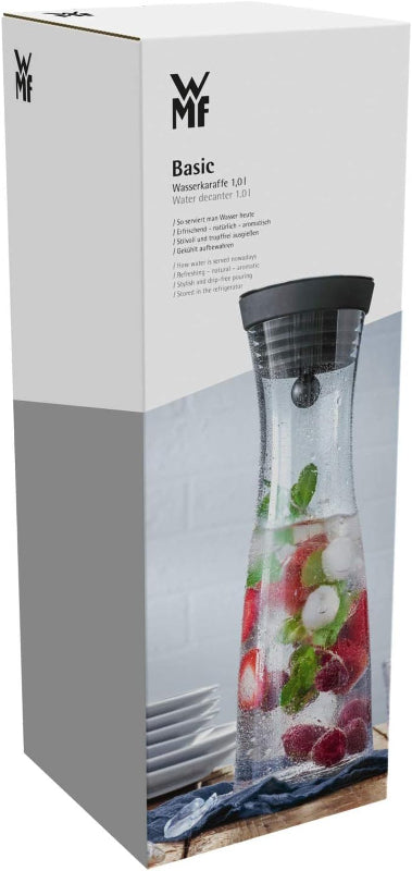 WMF Basic Water Carafe – 1 Liter Glass Carafe with Silicone Lid & CloseUp Stopper