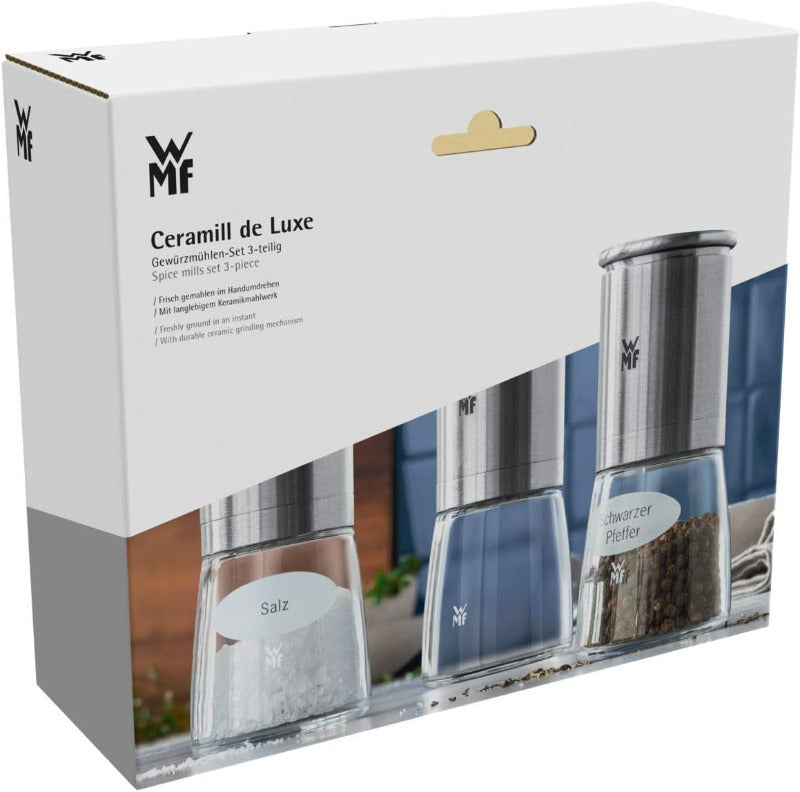 WMF De Luxe Salt and Pepper Mill Set – 3-Pieces Ceramic Grinding Mechanism