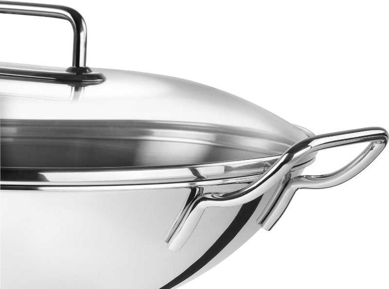 ZWILLING Plus Wok – 32 cm, Stainless Steel with Glass Lid & Rack | Induction Ready