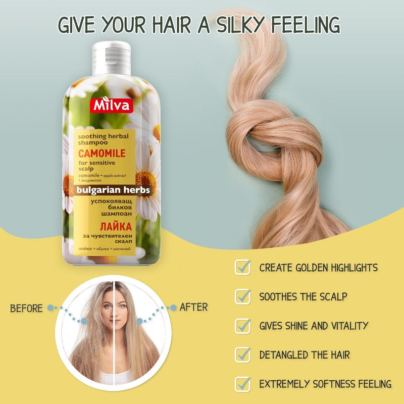MILVA Kamille Shampoo | Natural Brightening Shampoo for Women – Soothing Care for Sensitive & Dry Scalp | 200ml