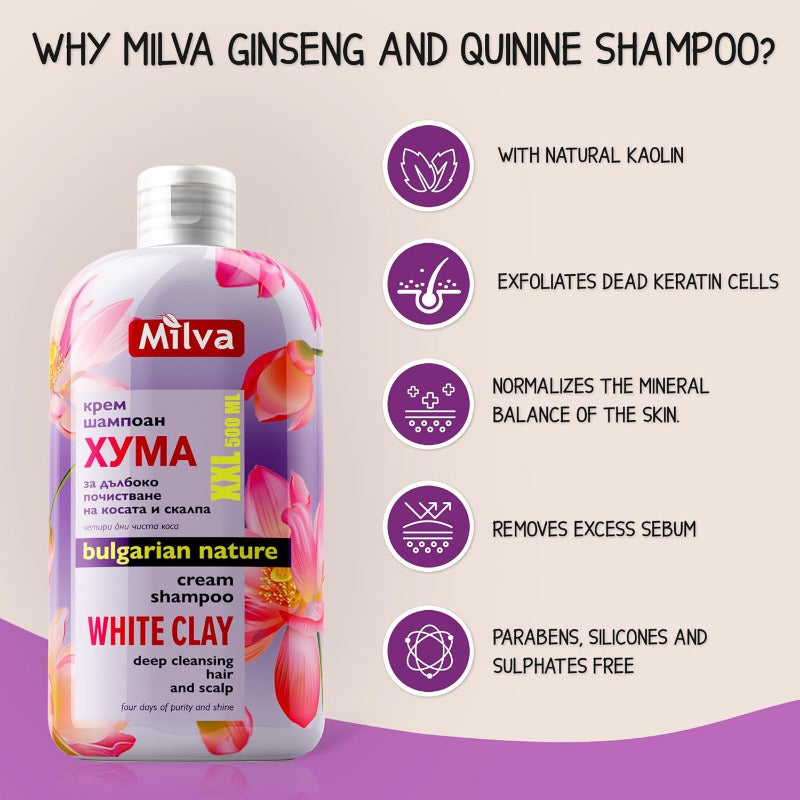 MILVA White Kaolin Clay Shampoo – 500ml