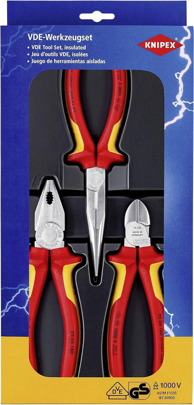 KNIPEX Electricians Tool Set – 3 Piece VDE Insulated Pliers (160–200mm) | Essential On-the-Go Kit