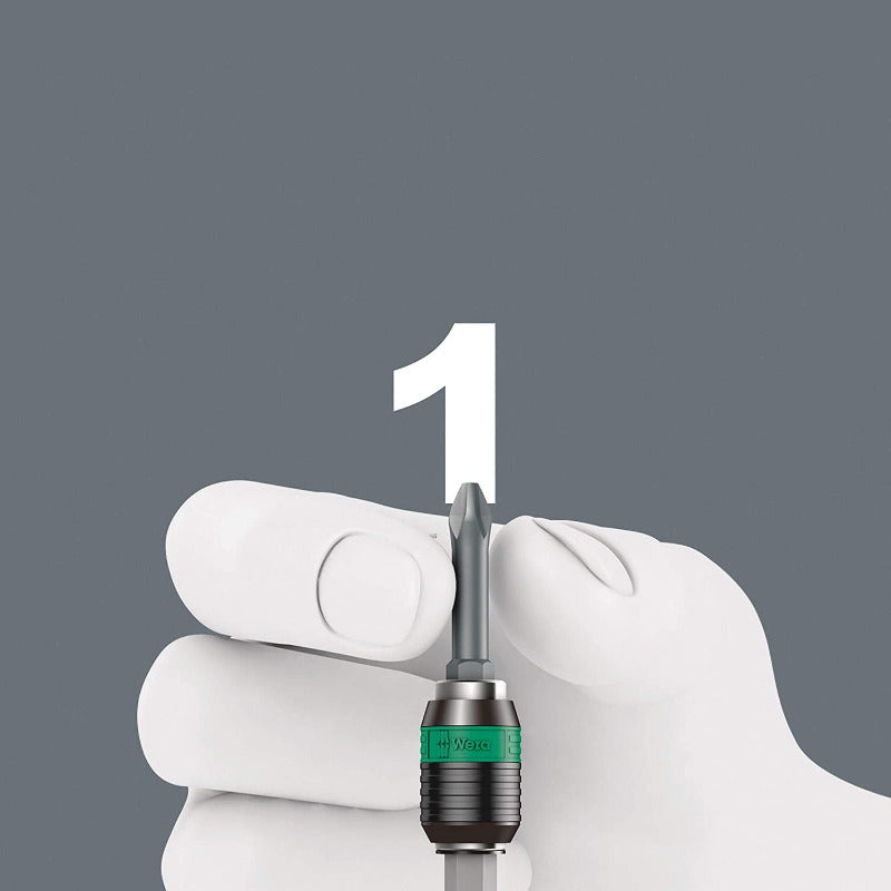 Wera 416 RA T-Handle Ratchet Bit Holder with Rapidaptor, 1/4", 45mm – Black/Green