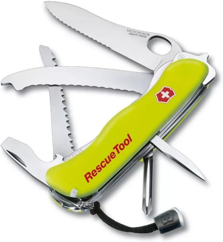 Victorinox Rescue Tool MW – Swiss Army Emergency Knife with 13 Functions, One-Hand Serrated Blade, Firefighter Knife