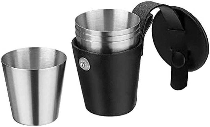 WMF Manhattan Hip Flask Set – 6-Piece 200ml with Leather Case