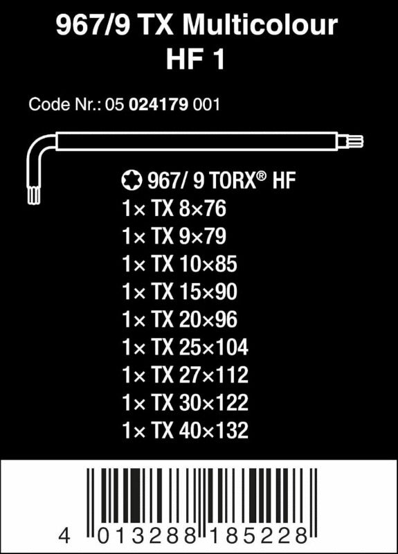 WERA 967/9 TX Multicolour HF‑1 Torx L‑Key Set – 9 Piece with Holding Function (05024179001)