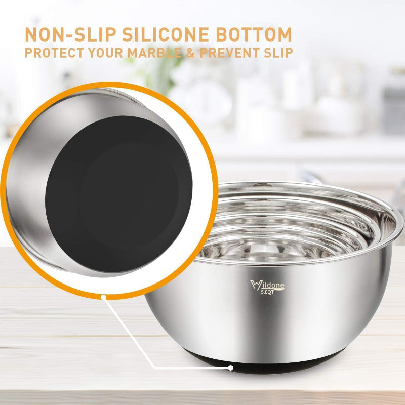WILDONE 5-Piece Stainless Steel Mixing Bowl Set with Airtight Lids