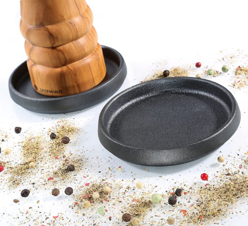 ZASSENHAUS Mill Tray Set – 2-Piece Cast Iron for Salt & Pepper Mills