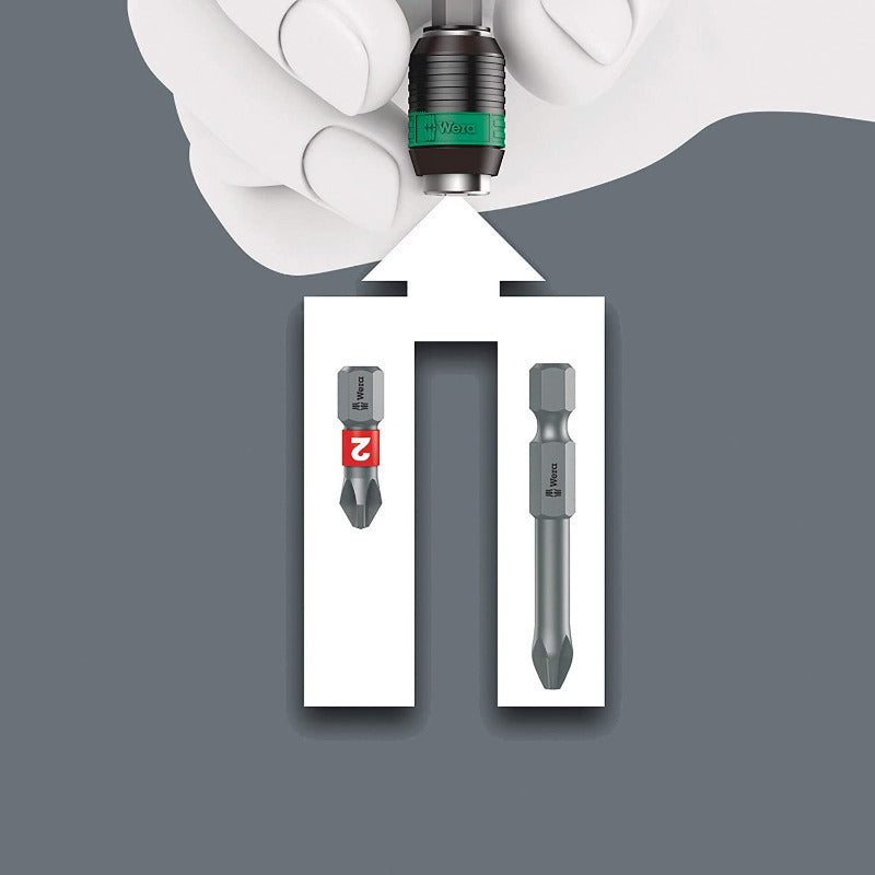 Wera 416 RA T-Handle Ratchet Bit Holder with Rapidaptor, 1/4", 45mm – Black/Green