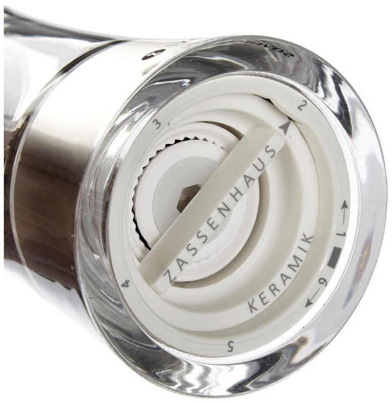 ZASSENHAUS Aachen Pepper Mill – 14 cm (Acrylic &amp; Stainless Steel)