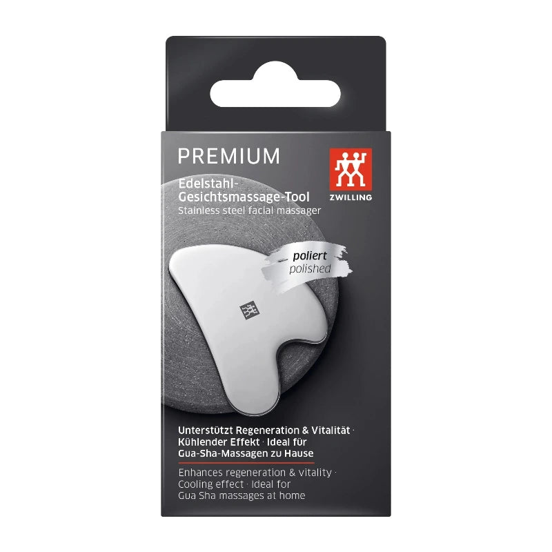 ZWILLING Premium Gua Sha Facial Massager – Stainless Steel, Cooling Effect, Detox & Skin Vitality Tool, Silver Finish